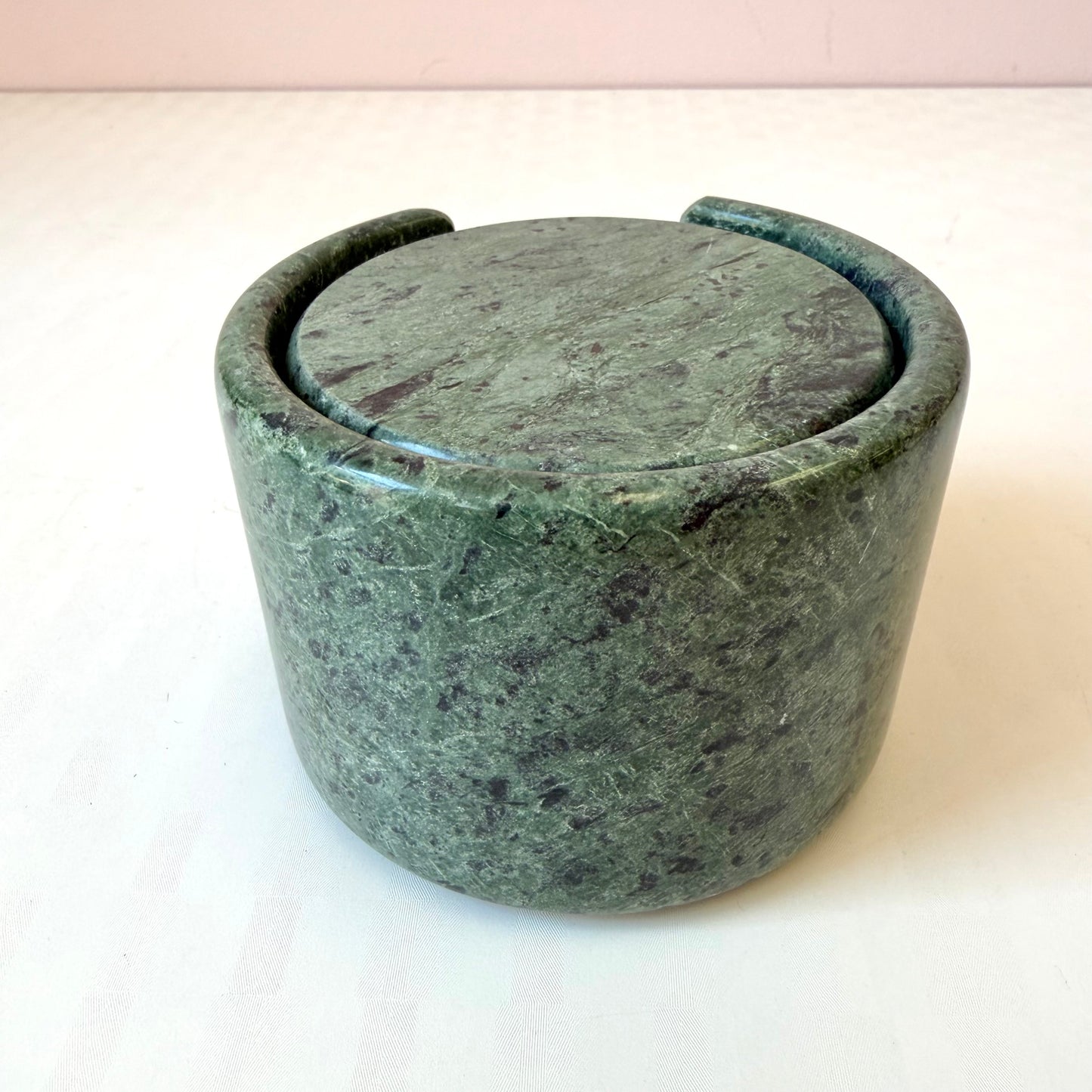 Vintage Green Marble Coaster Set and Caddy
