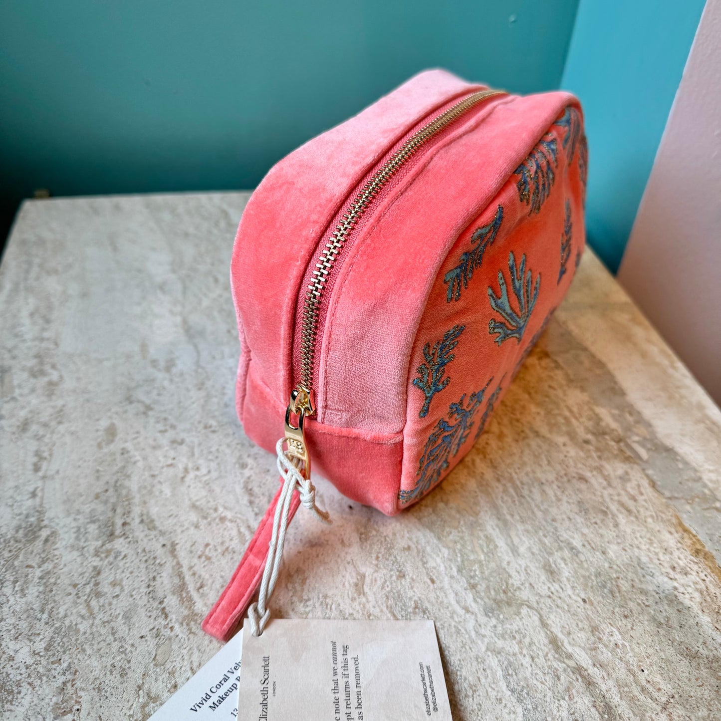 Coral Velvet Makeup Bag by Elizabeth Scarlett