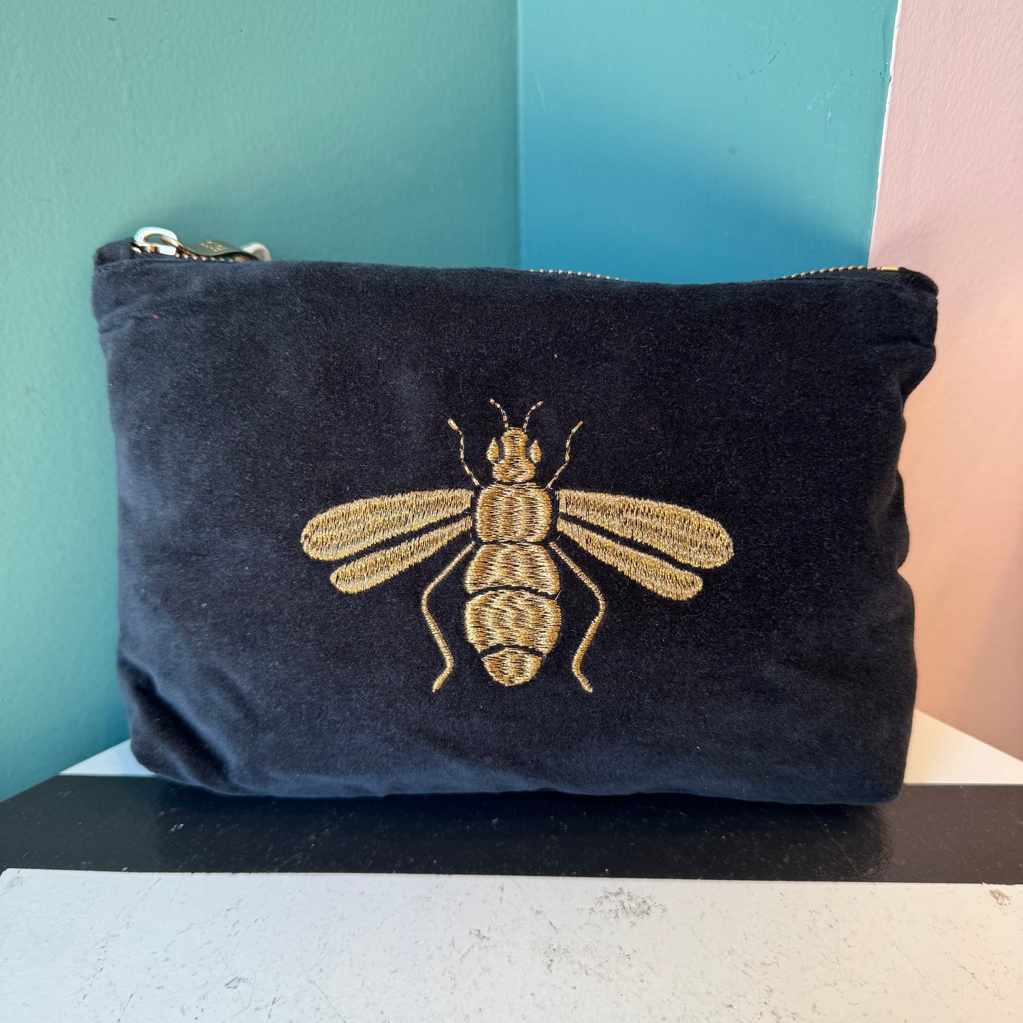 Black Velvet Honey Bee Medium Pouch by Elizabeth Scarlett