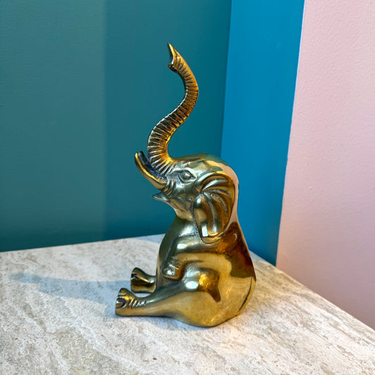 Vintage Seated Brass Elephant Statue