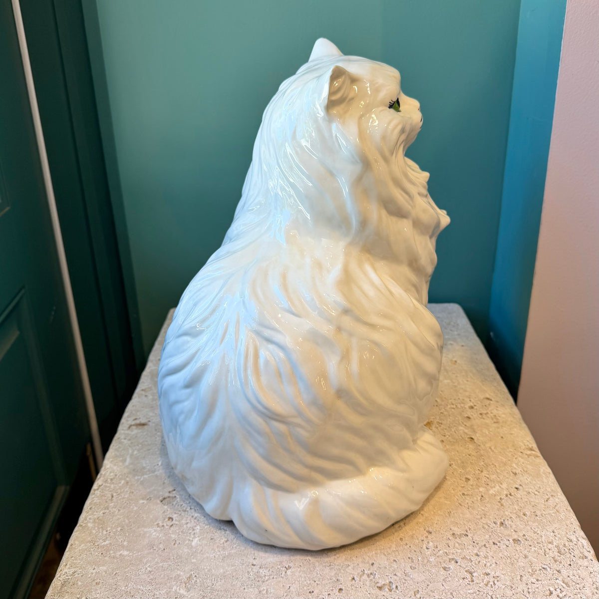 Vintage 1980’s Large White Ceramic Persian Cat Sculpture
