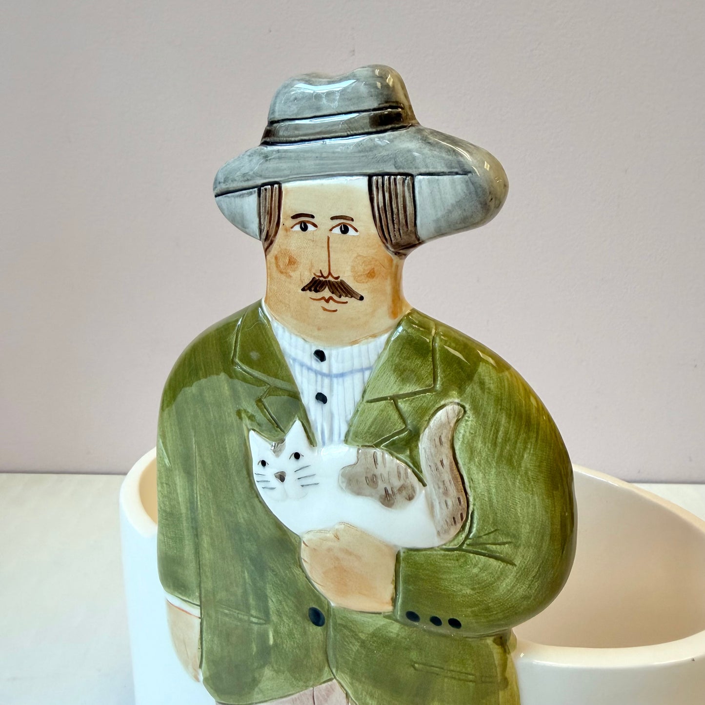 Vintage 1983 “Les Artisans” Man with Cat Ceramic Bowl