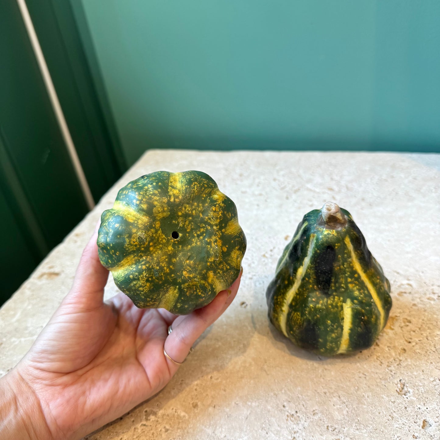 Vintage Ceramic Striped Gourd Figurines- Pair