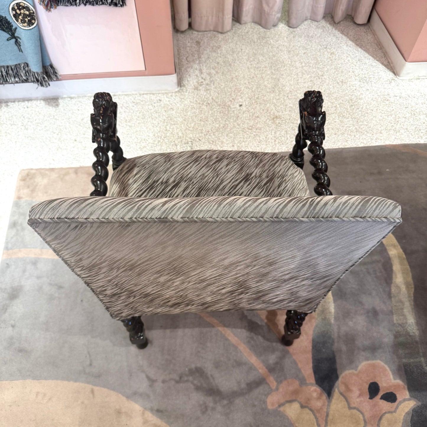 Antique Lions Head Barley Twist Suede Chair/item