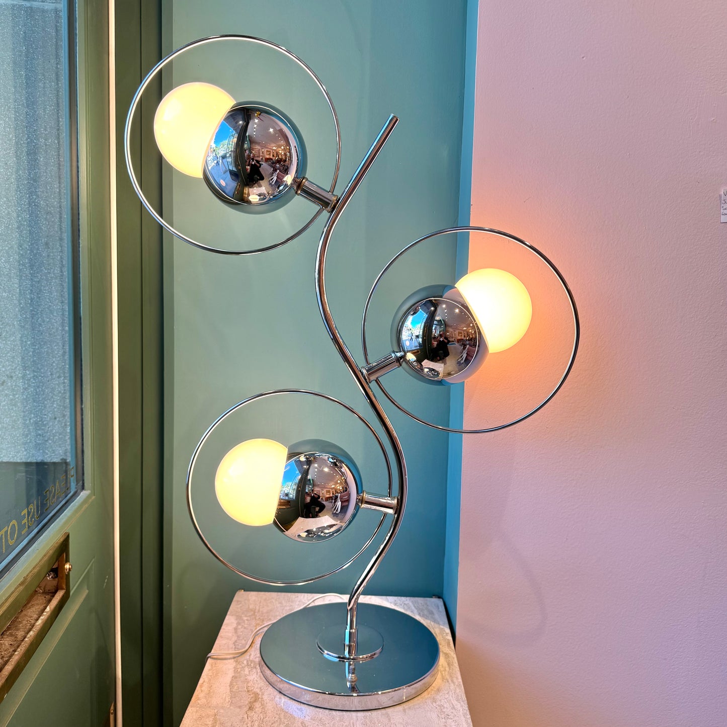 Vintage Robert Sonneman Style Three Globe Chrome Space Age Lamp