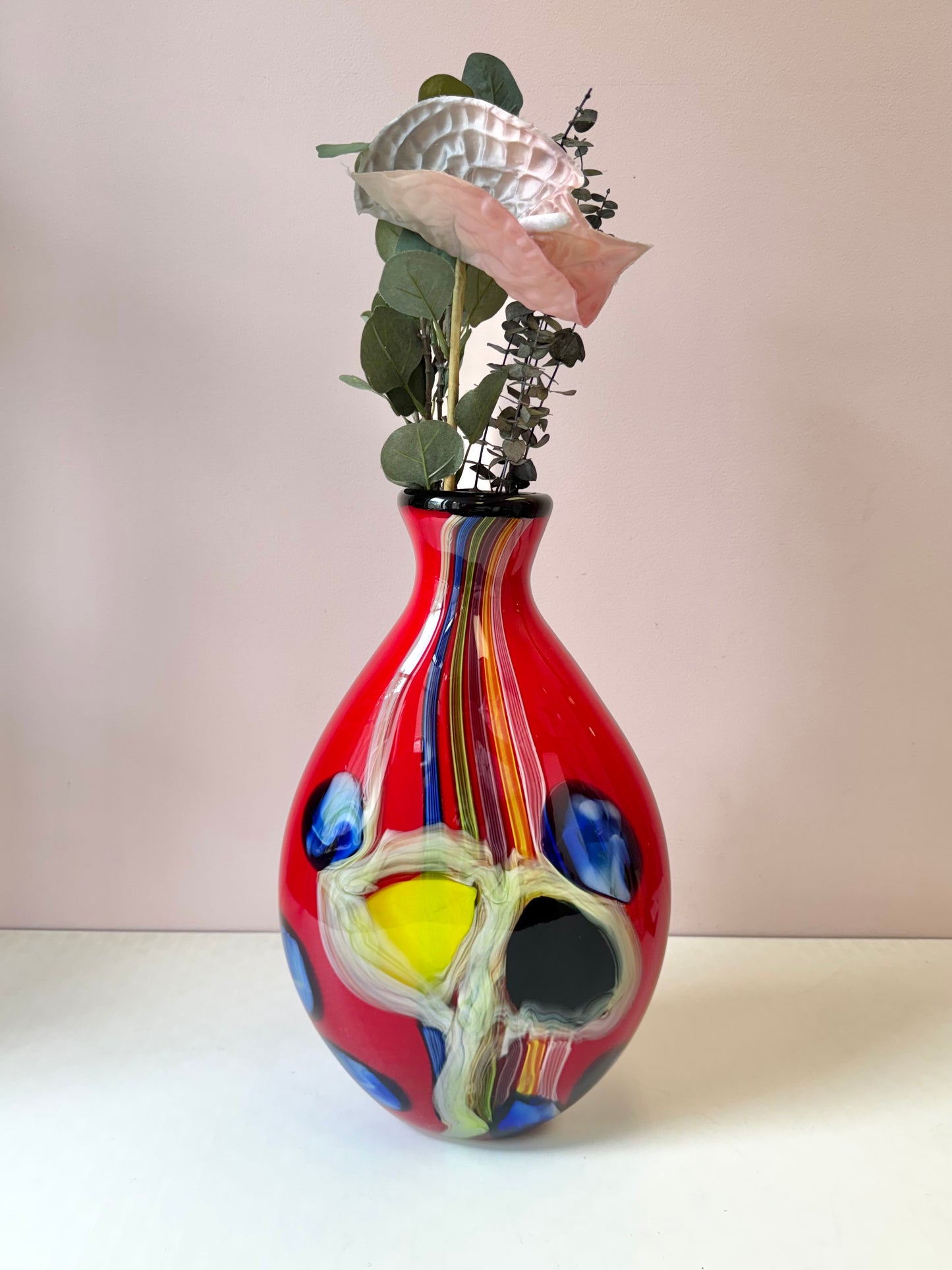 Vintage Large Multicolor Handblown Murano Glass Vase Attributed to Salvadore Studio