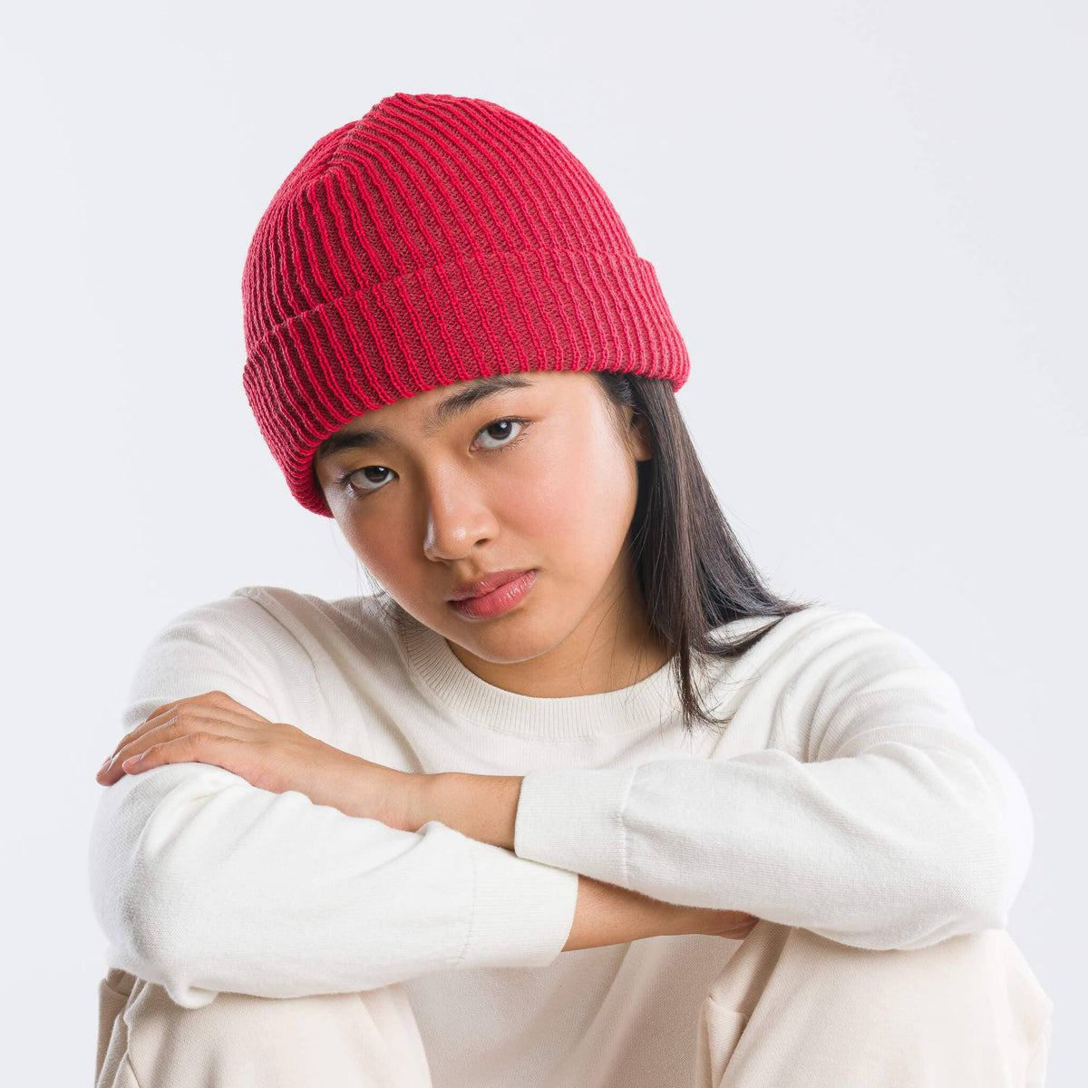 Rib Knit Beanie: Poppy Magenta