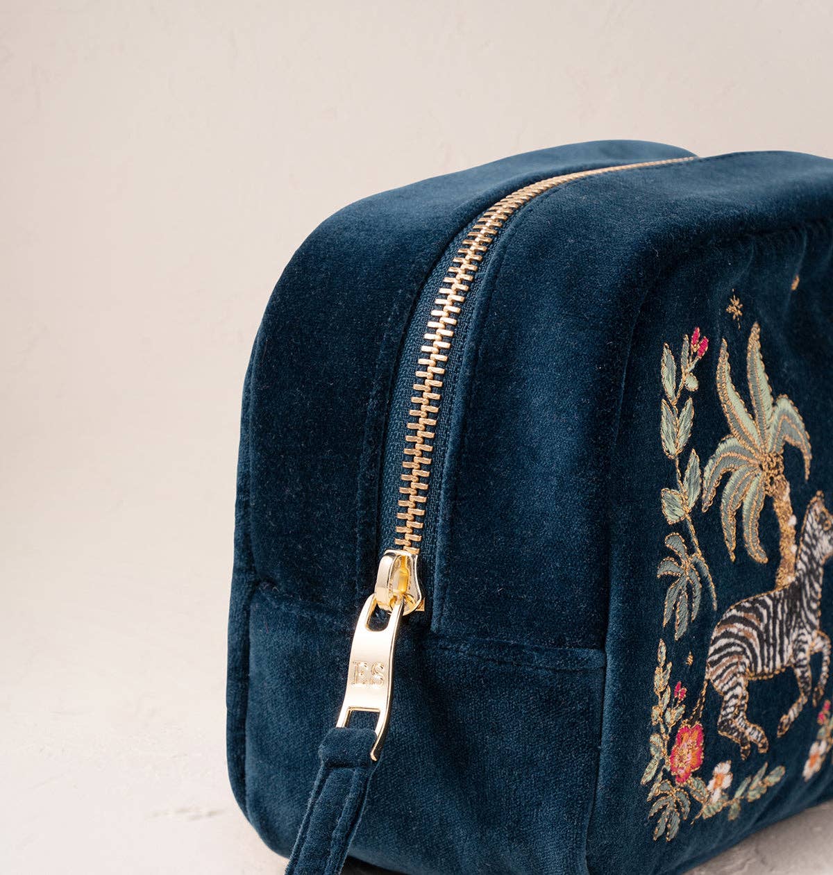 Midnight Blue Wild Zebra Velvet Makeup Bag by Elizabeth Scarlett