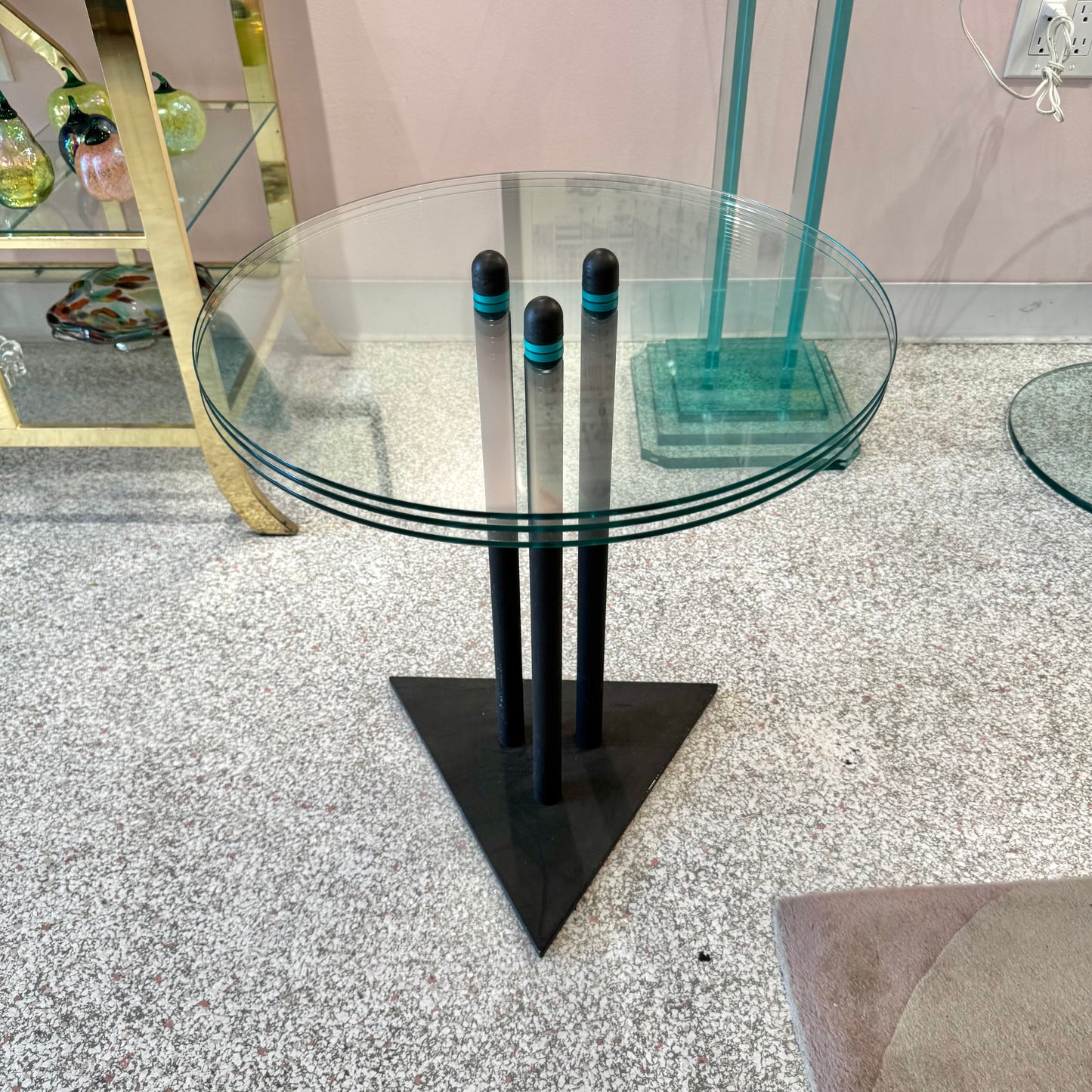 Vintage Postmodern Glass Side Table with Triangular Base by Becker Designs