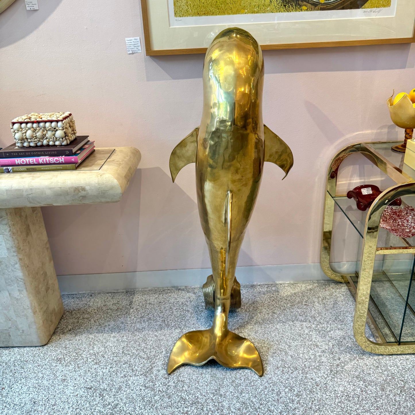Extra Large Vintage Brass Dolphin Statue