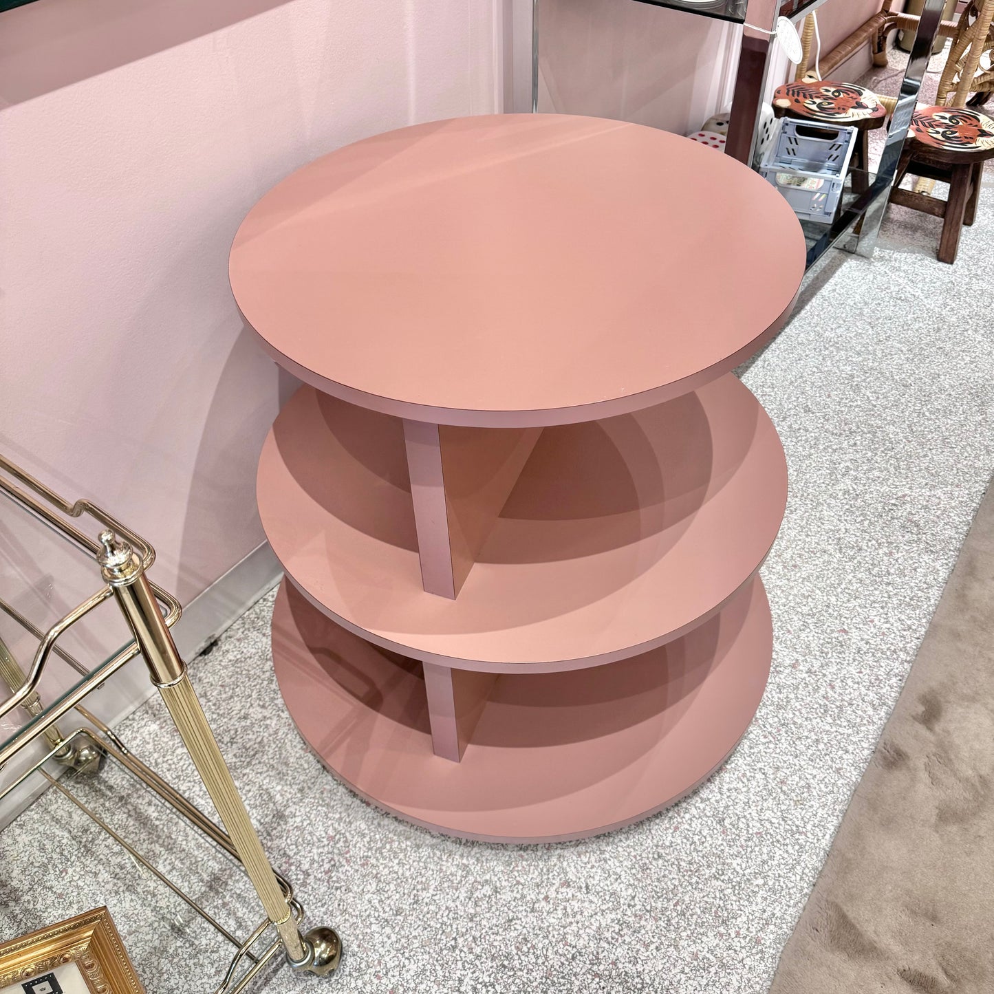 Vintage Mauve Pink Circular Tri-Level Accent Table