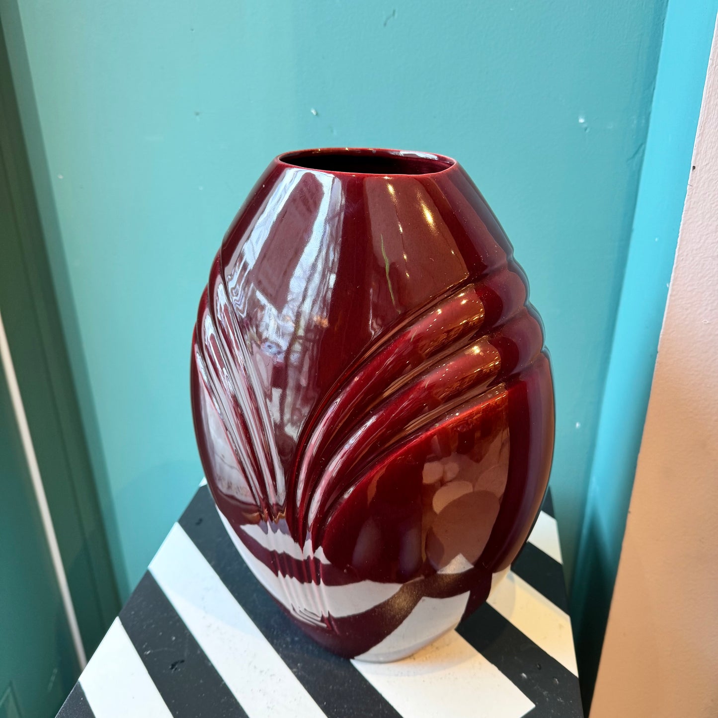 Vintage Burgundy Ceramic Deco Style Vase
