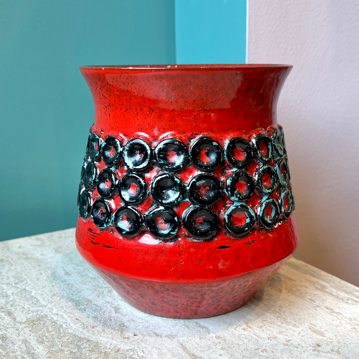 Vintage Italian Red Black and Blue Art Pottery Vase