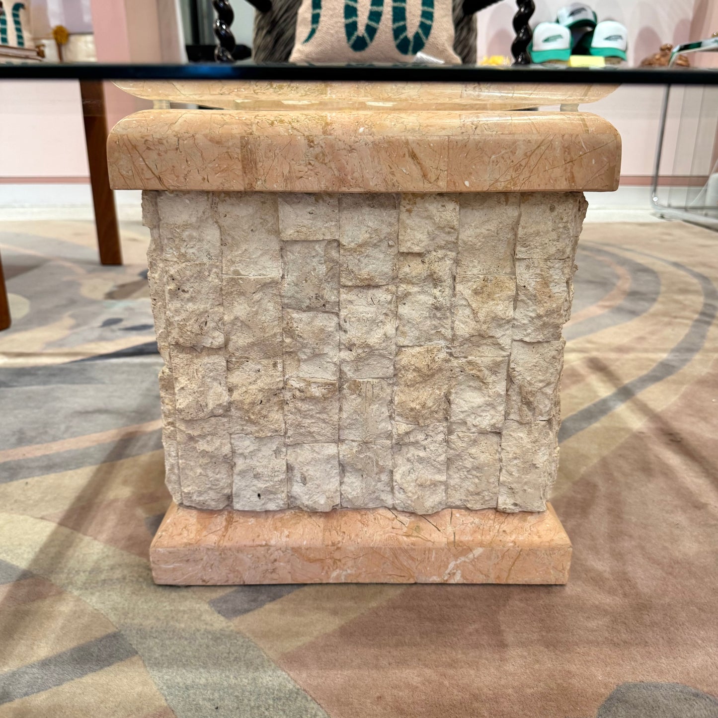 Vintage Tessellated Stone and Glass Coffee Table