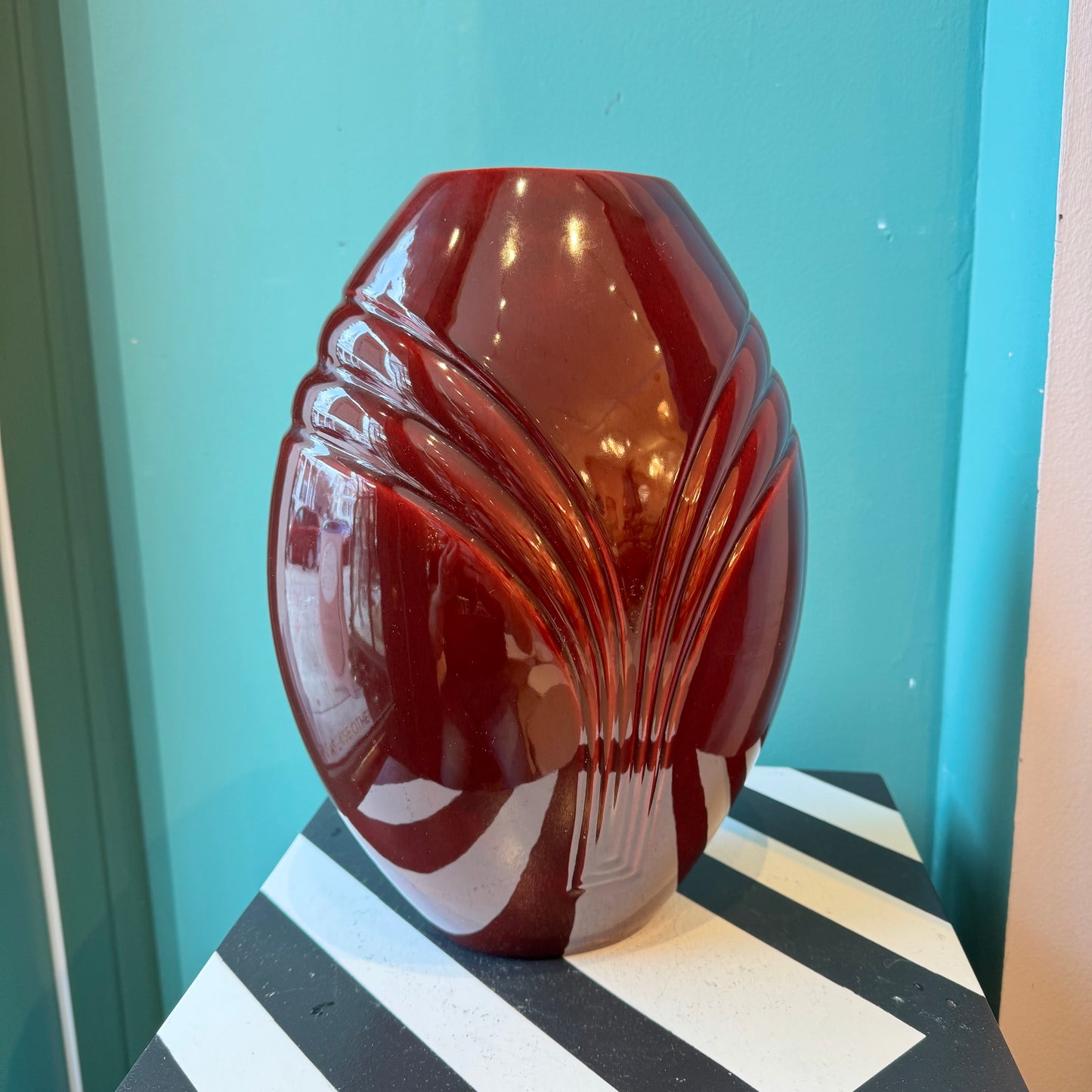 Vintage Burgundy Ceramic Deco Style Vase