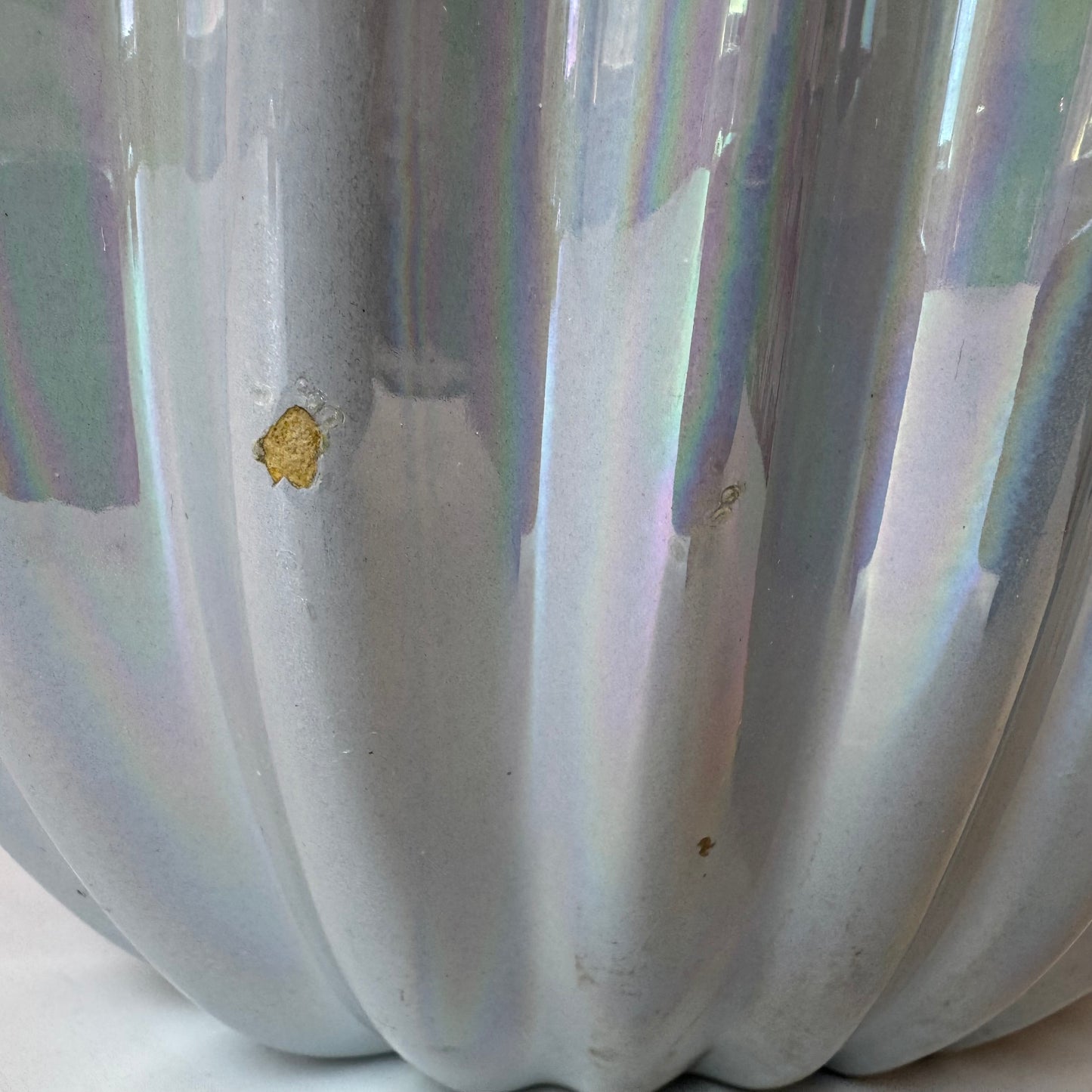 Vintage Pale Blue Opalescent Ribbed Vase