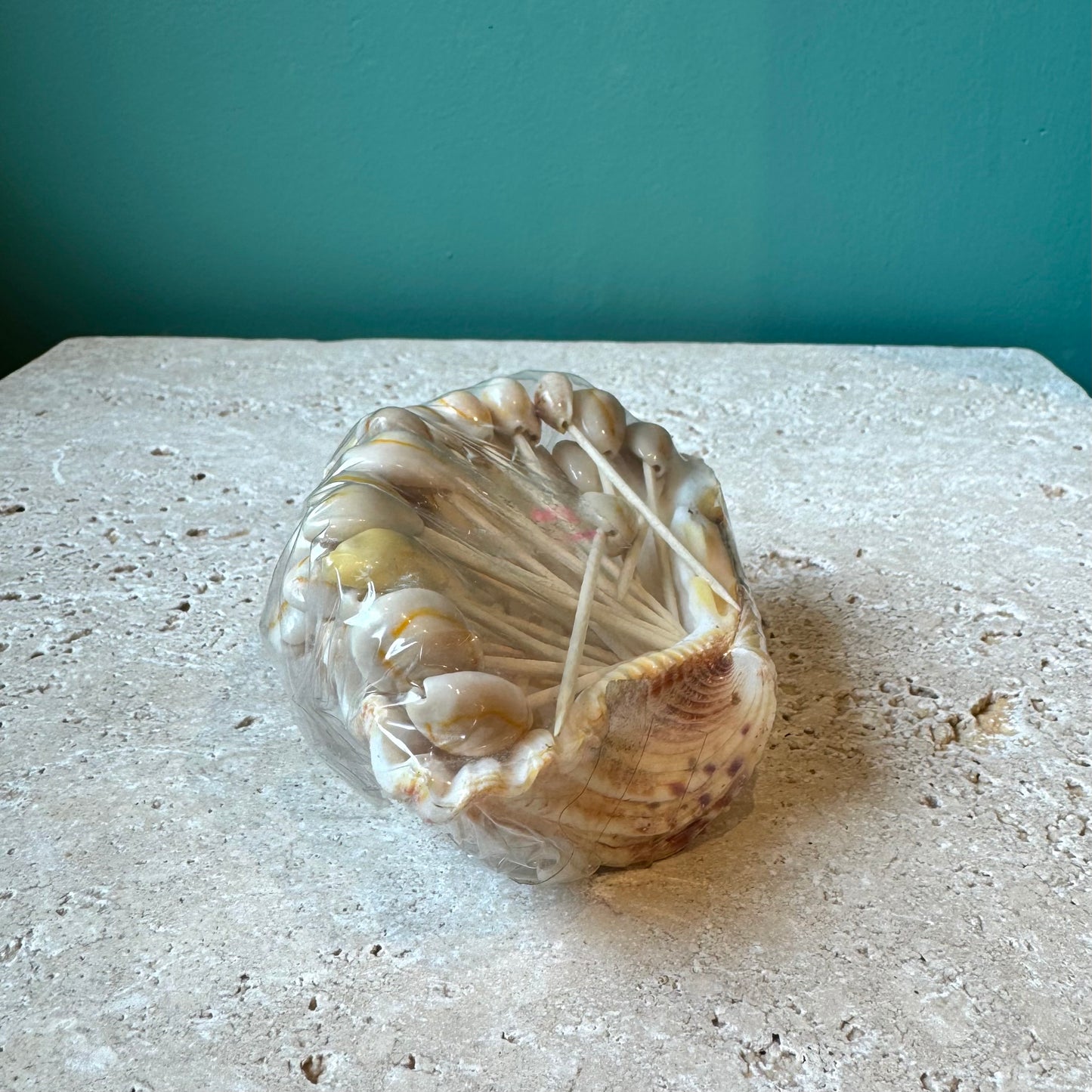 Vintage Seashell Cocktail Pick Set in Clam Shell Holder