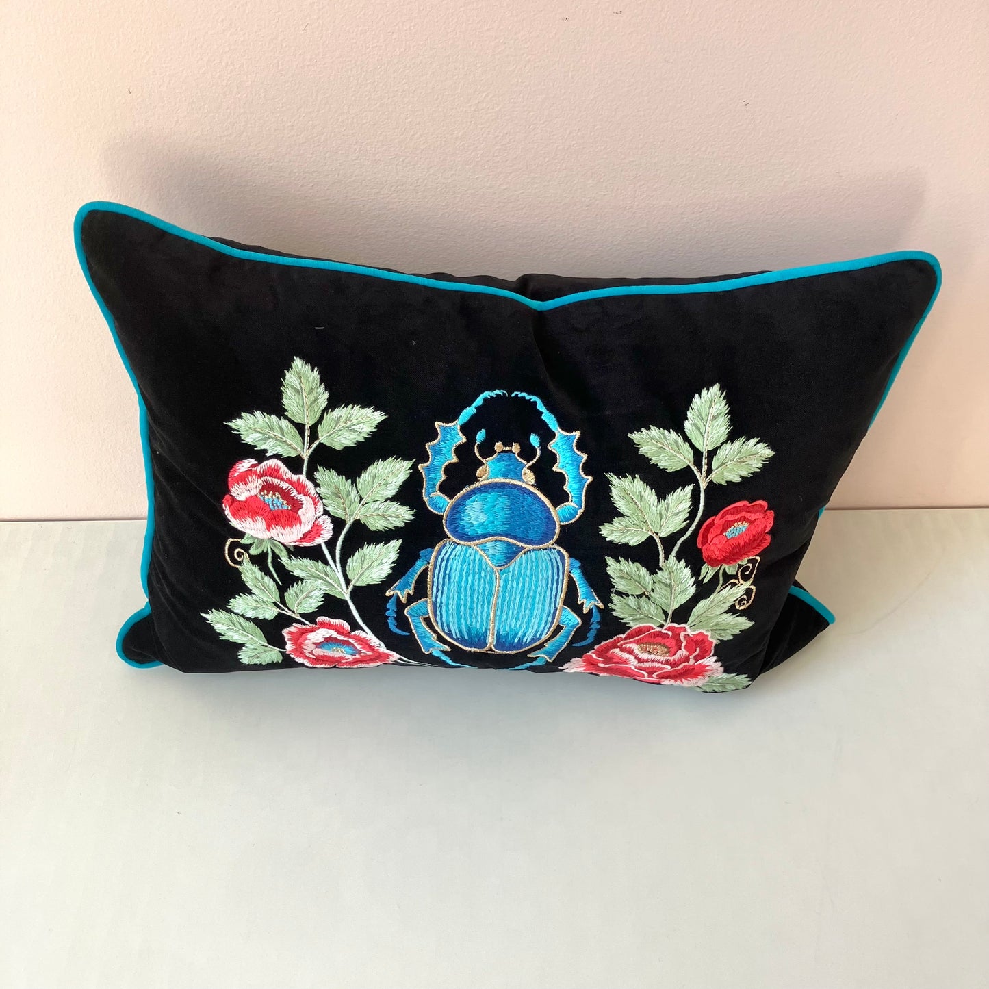 Velvet Embroidered Beetle Pillow by Myth & Thread