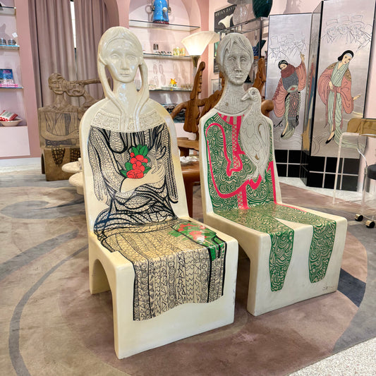 Vintage Pair of Man and Woman Fiberglass "Chairacters" by Altina Schinasi