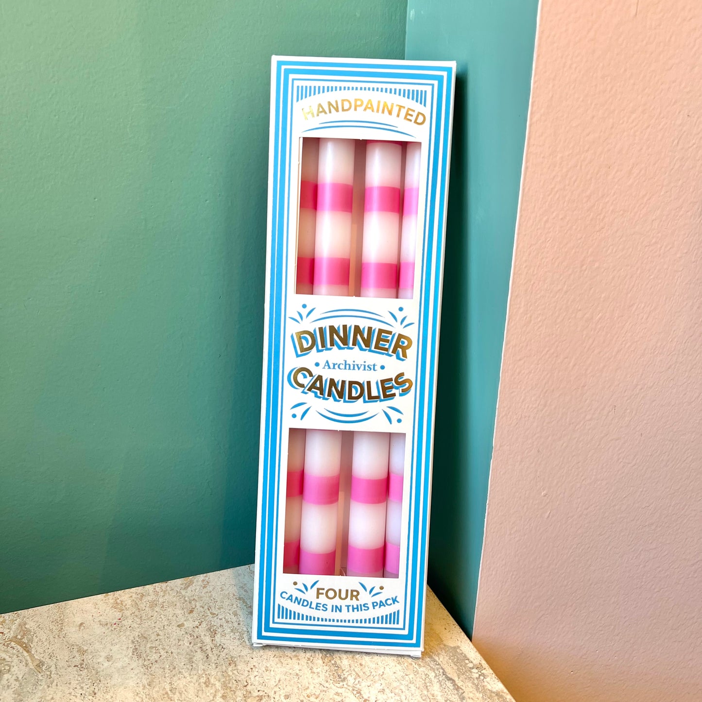 Pink Stripe Dinner Candle