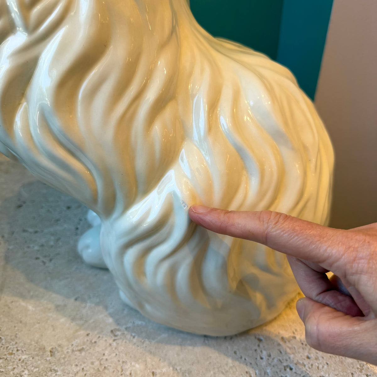 Vintage 1980’s Large White Ceramic Persian Cat Sculpture