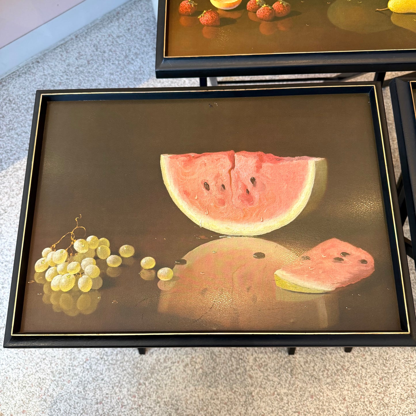 Set of 4 Vintage 1960’s Still Life Fruit Folding Tables with Stand by Artex