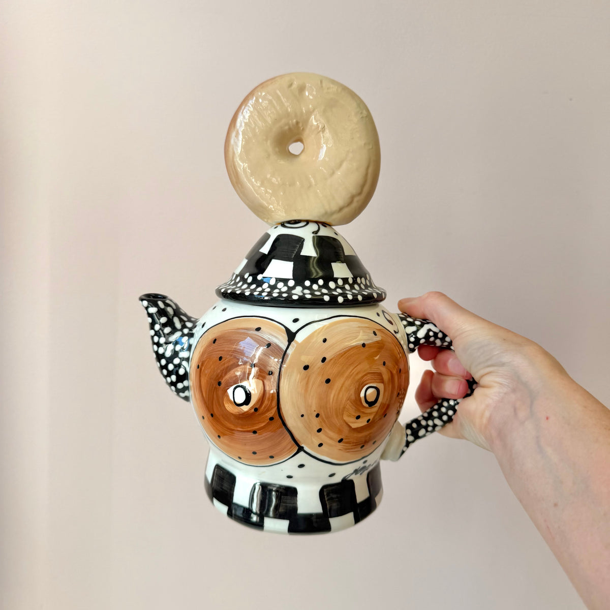 Vintage Ceramic Bagel Teapot by Joanne Delomba