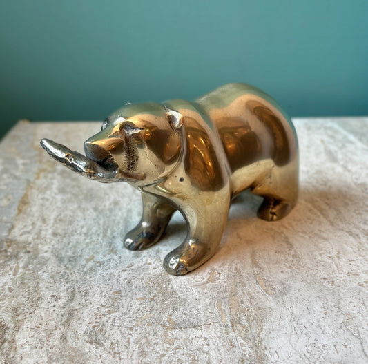 Vintage Brass Bear with Fish in Mouth Figurine