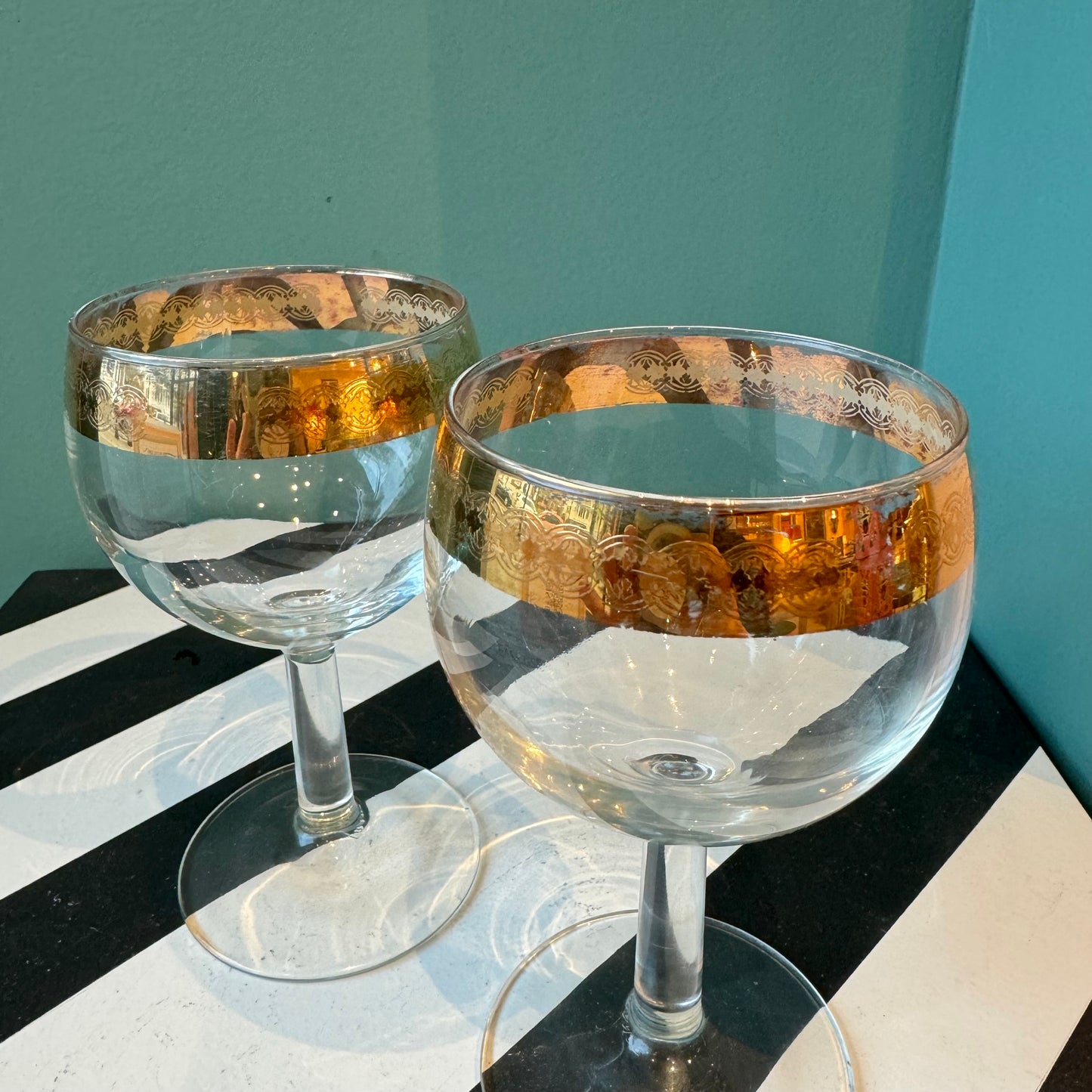Pair of Vintage Gold Rim Cocktail Glasses