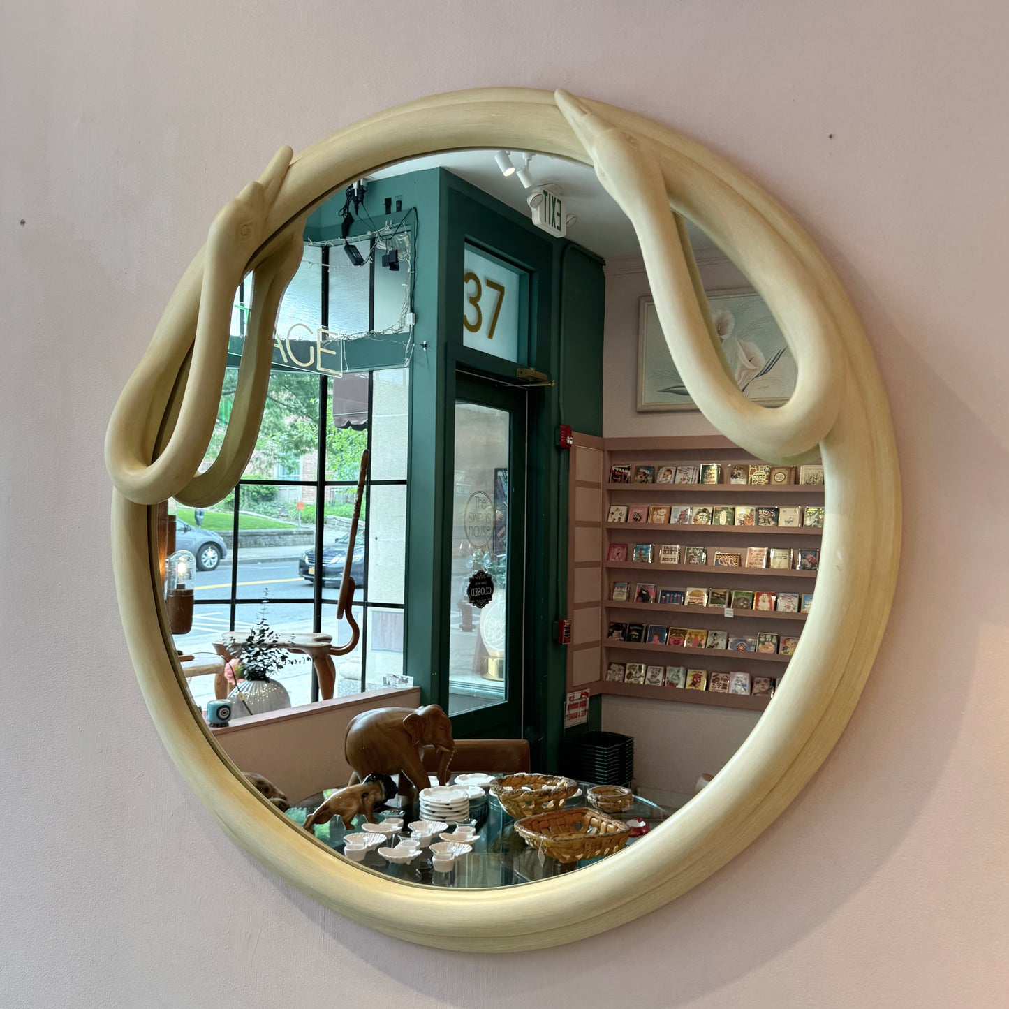 Vintage Circular Cream Swan Mirror
