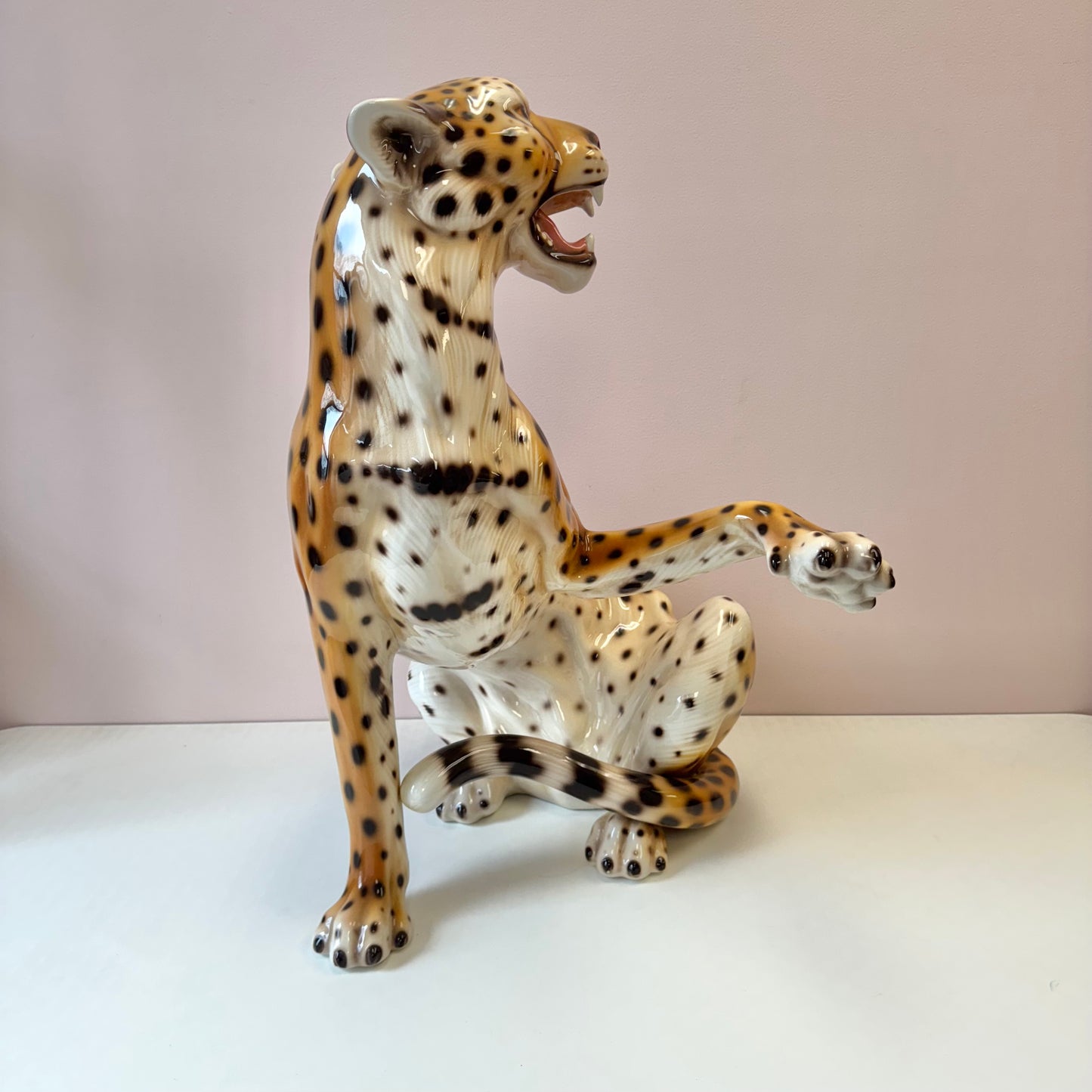 Vintage Large Italian Ceramic Cheetah Statue