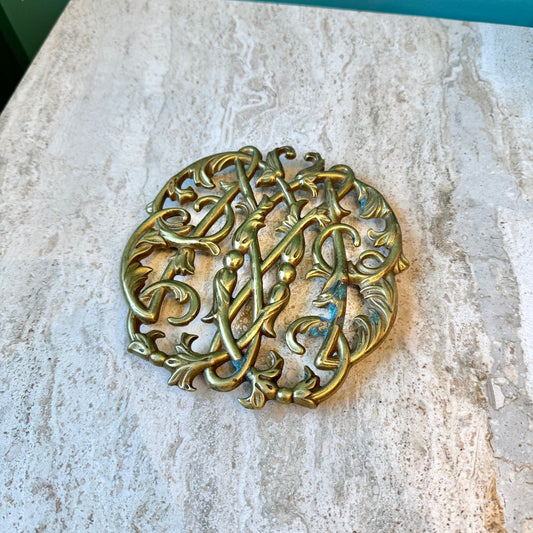 Mid Century Brass Cypher Trivet By Virginia Metalcrafters