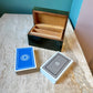 Vintage Green Wooden Playing Cards Box with Cards