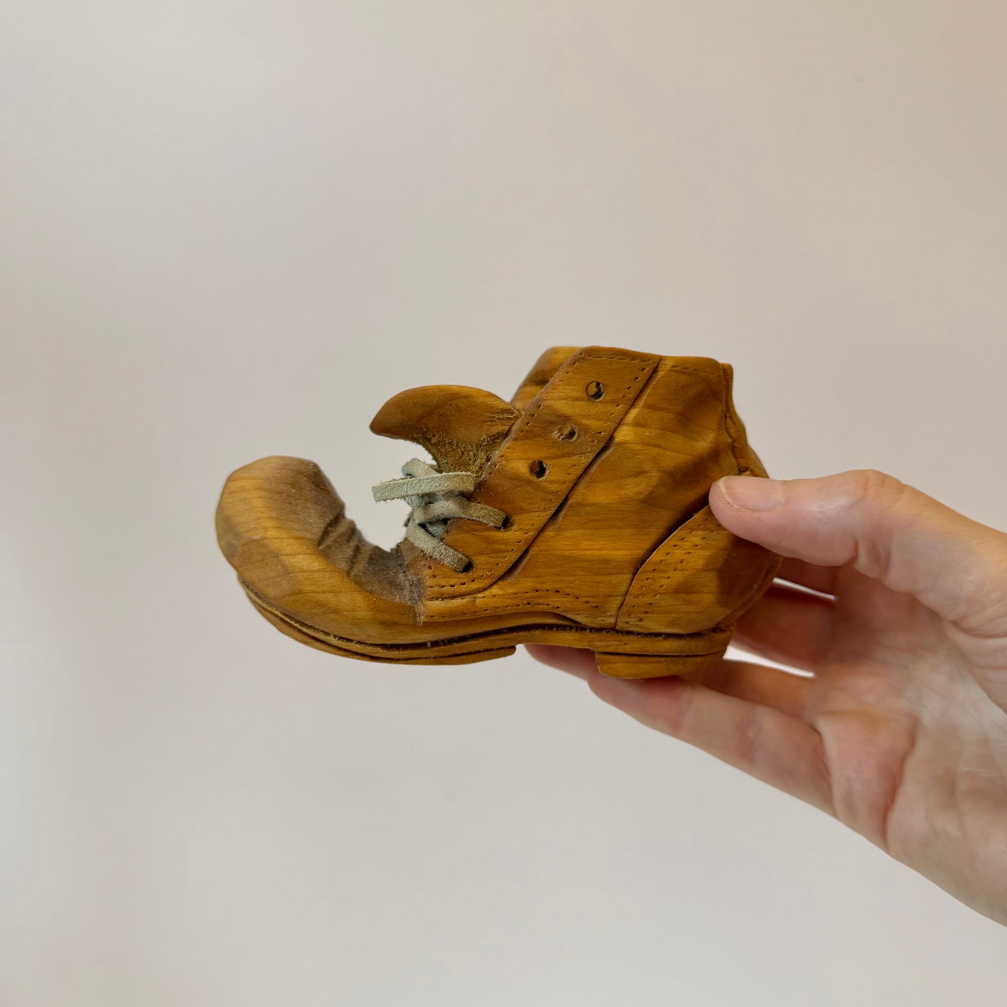 Vintage 1970's Hand-Carved Folk Art Wooden Boot