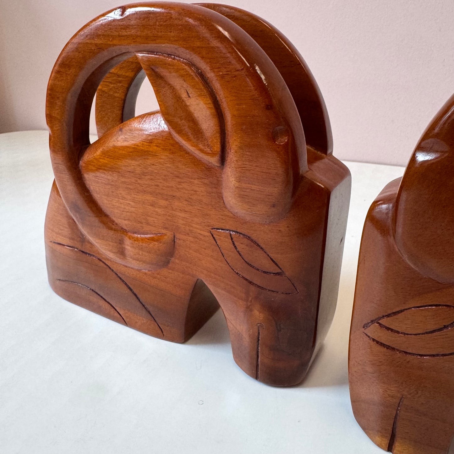 Vintage Mid-Century Pair of Solid Wood Ram Head Bookends