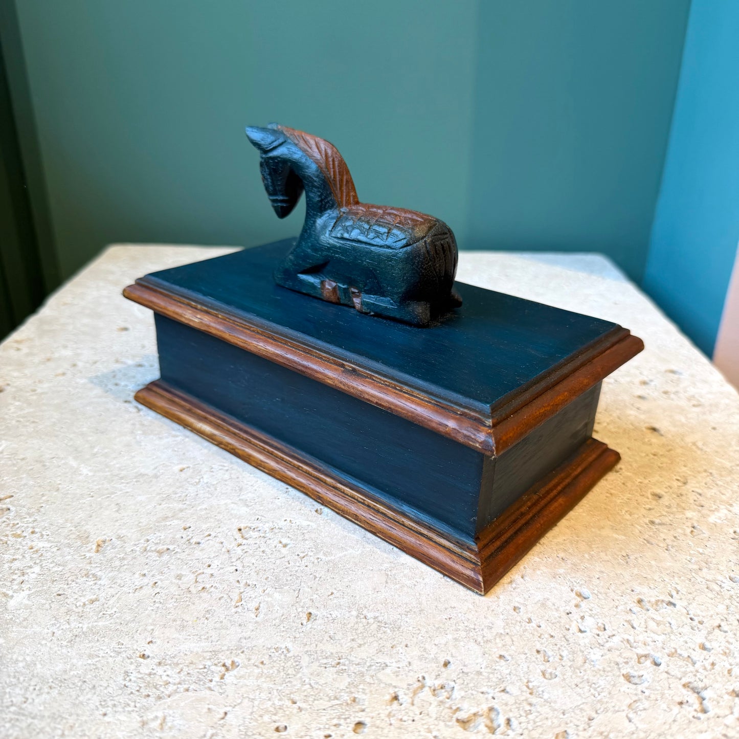 Vintage Folk Art Wooden Horse Lidded Box