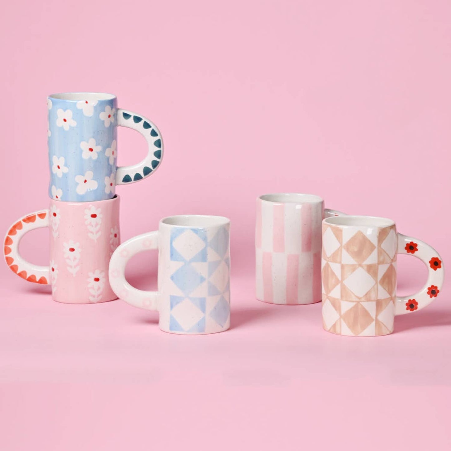 Stripe Floral Handmade Ceramic Coffee Mug