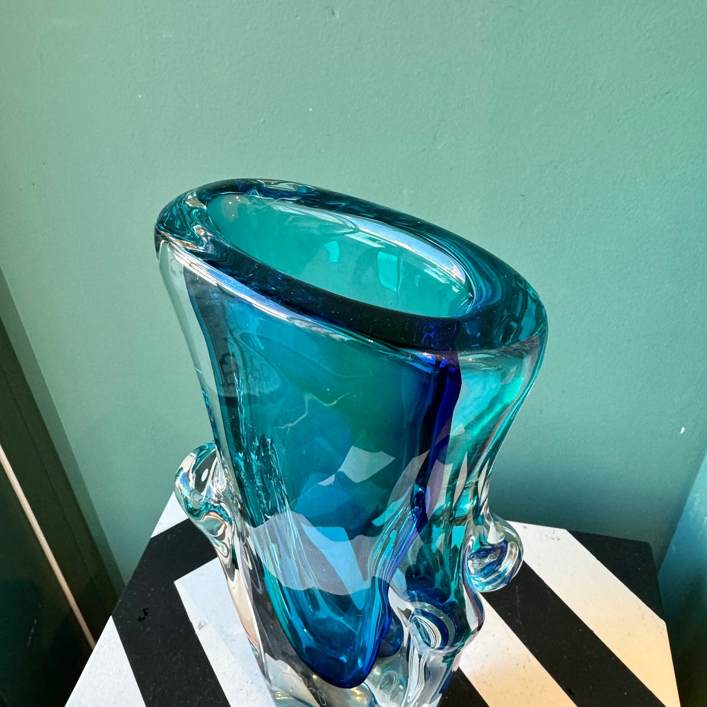 Vintage Murano Glass Turquoise Vase - signed