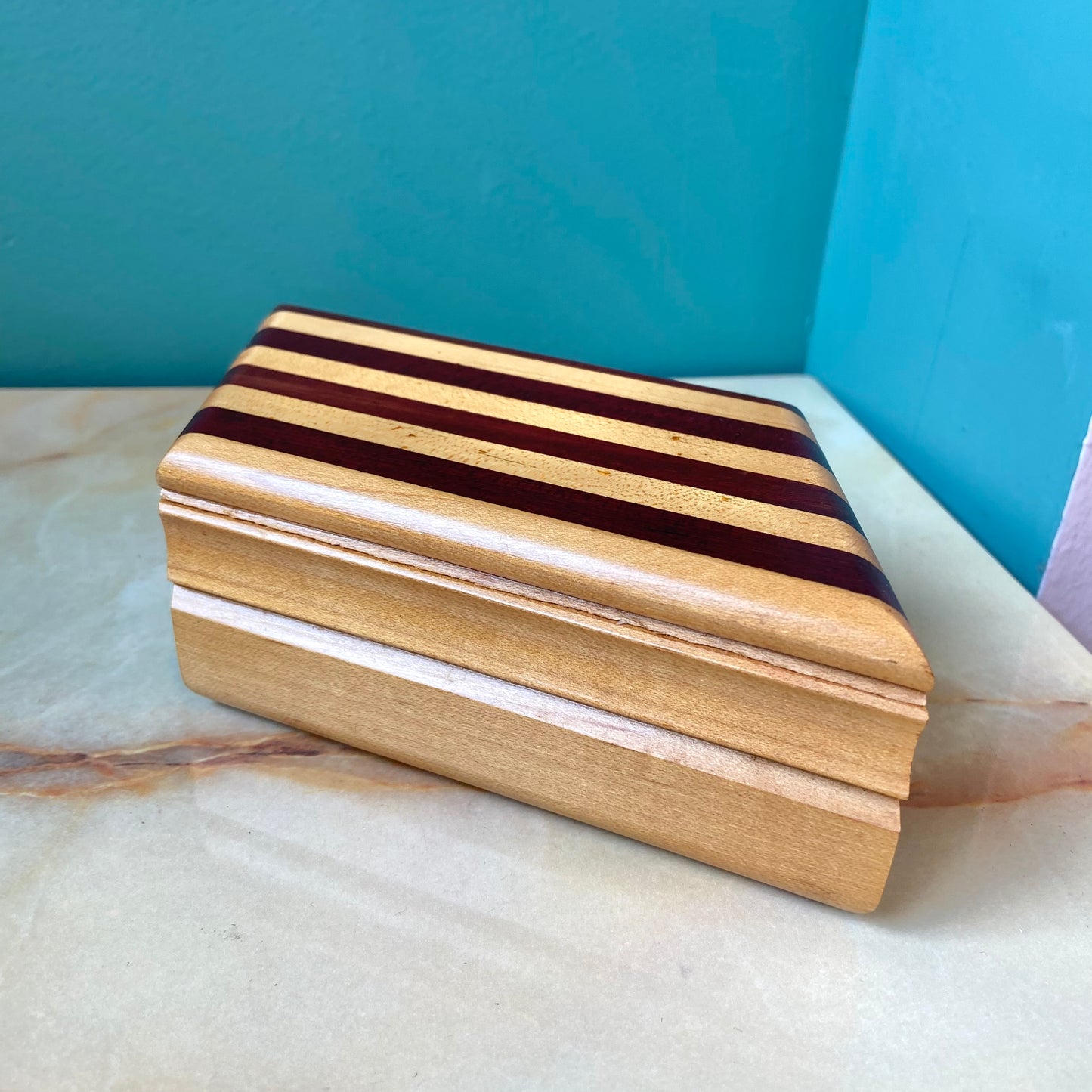 Vintage Handmade Striped Asymmetrical Wooden Box