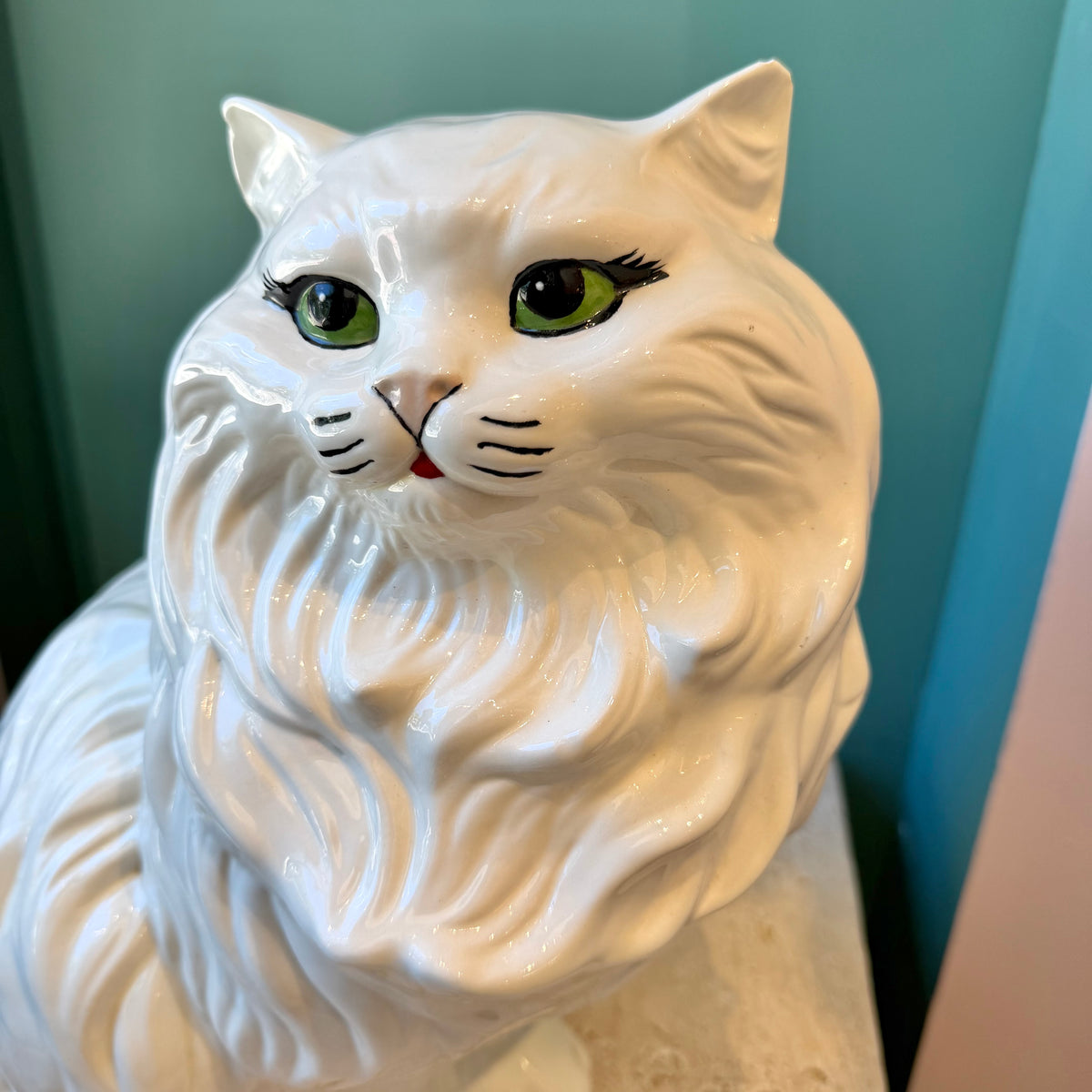 Vintage 1980’s Large White Ceramic Persian Cat Sculpture