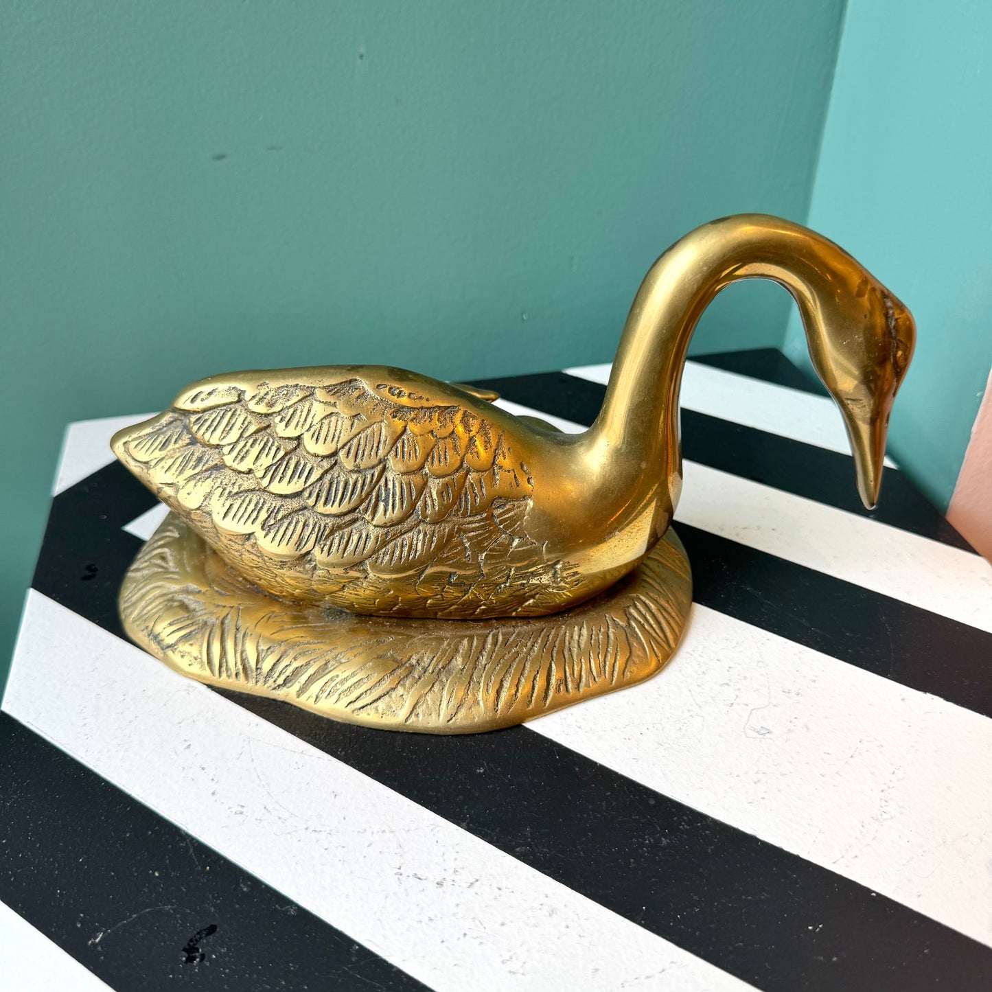 Vintage Brass Duck With Chick and Eggs