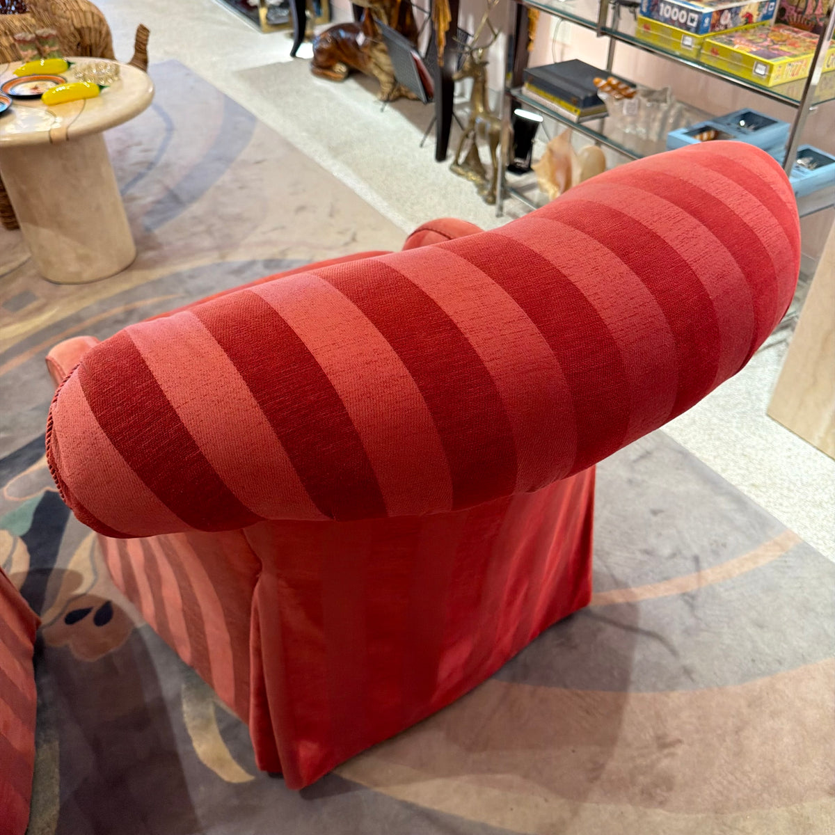 Vintage Raspberry Red Regency Style Striped Lounge Armchair by Lexington Furniture /item