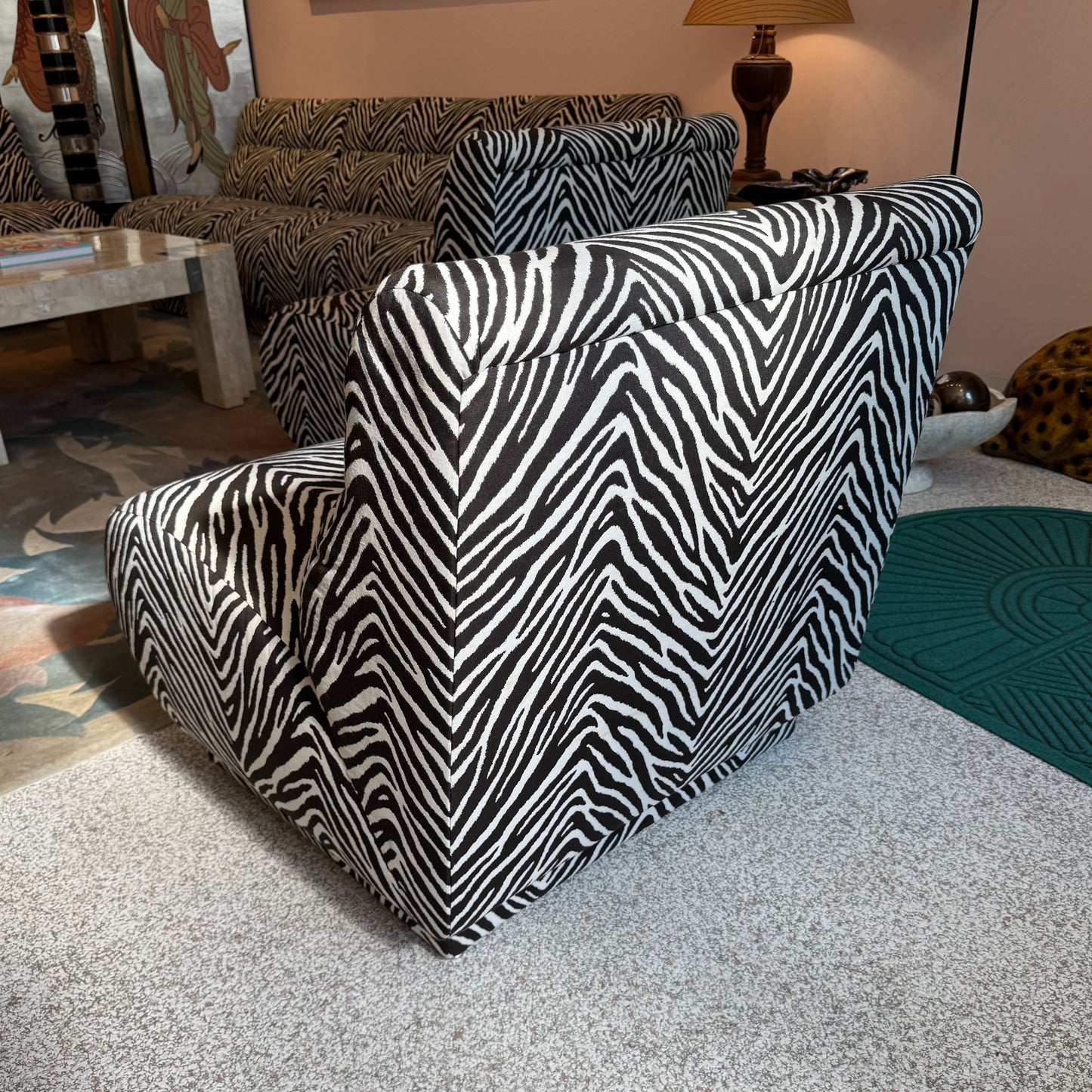 Vintage Zebra Modular Sectional Sofa/Slipper Chair Sold Per Piece
