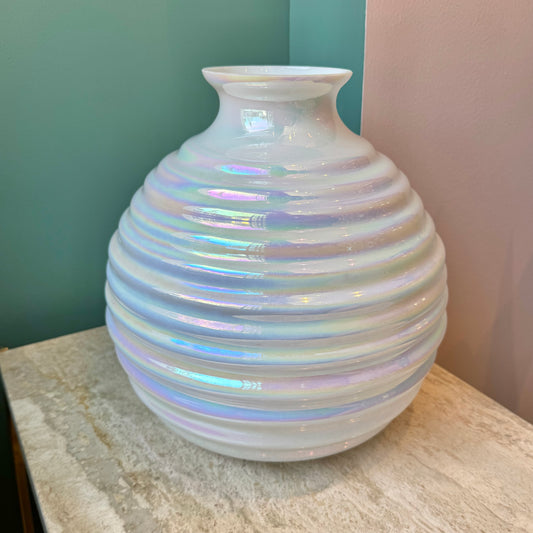 Vintage Opalescent Ribbed Glass Vase