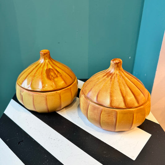 Pair of Vintage Ceramic Onions Bowls with Lids