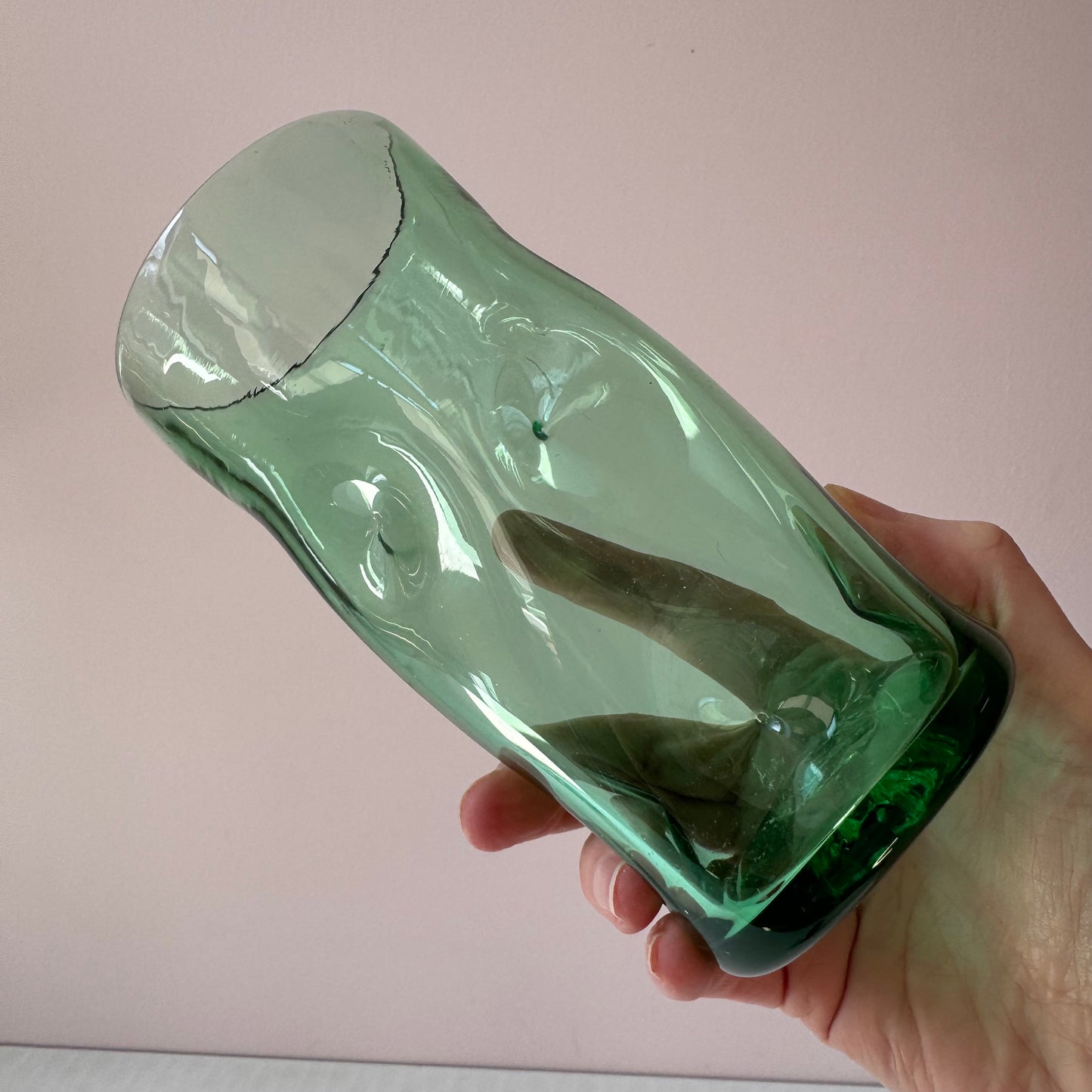 Vintage Set of 2 Hand Blown "Pinched" Glass Water Glasses