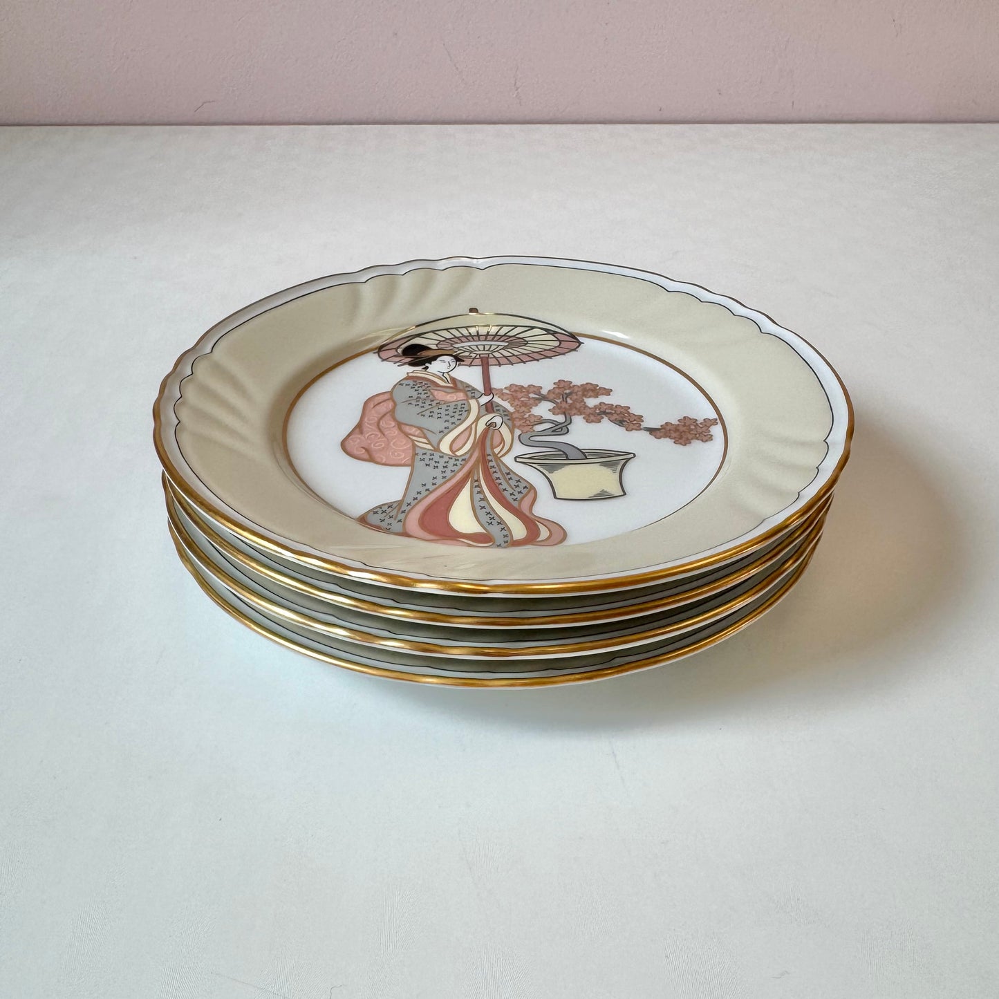 Vintage Set of 4 "Strolling Geisha" Appetizer Plates by Fitz & Floyd