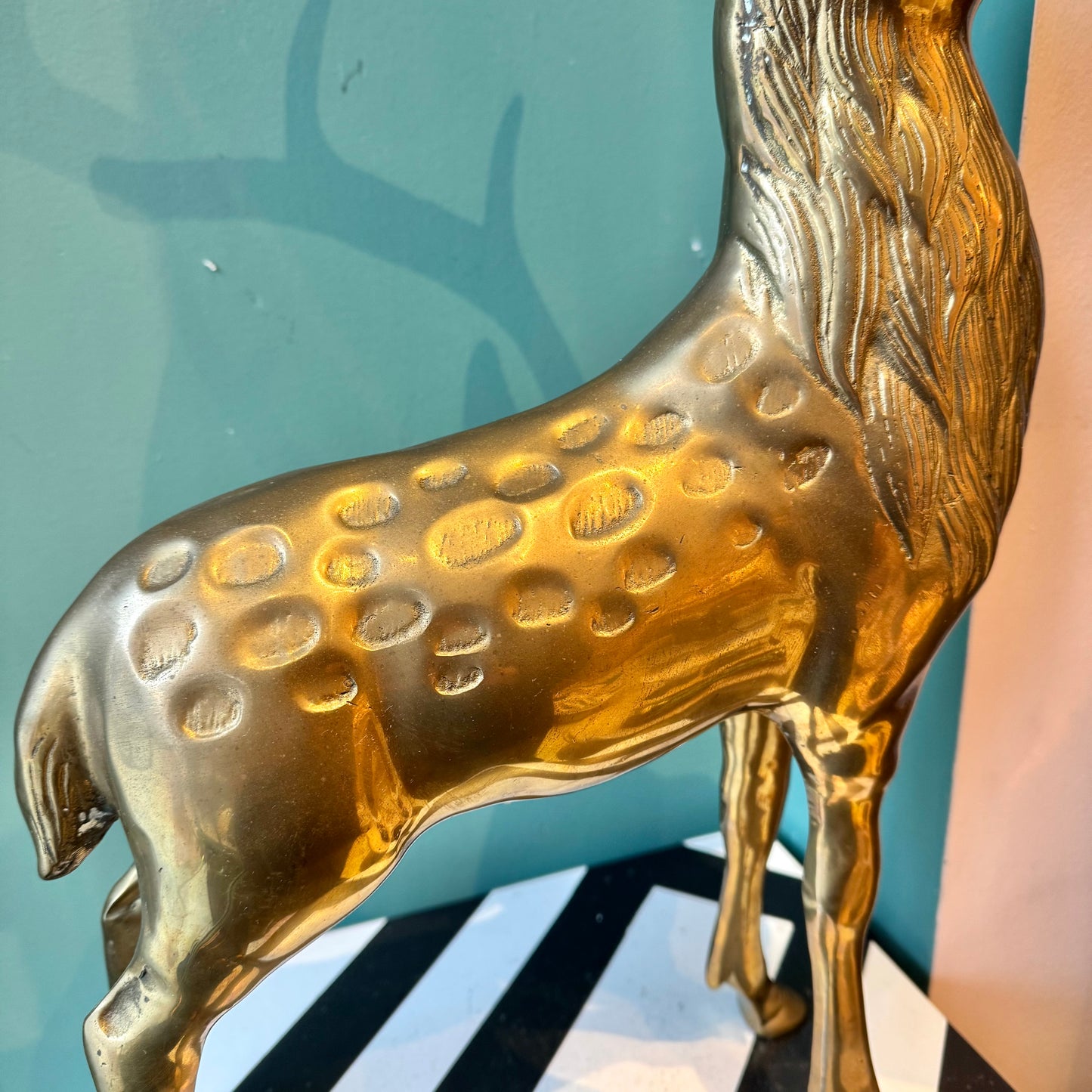 Large Vintage Brass Buck Deer Statue