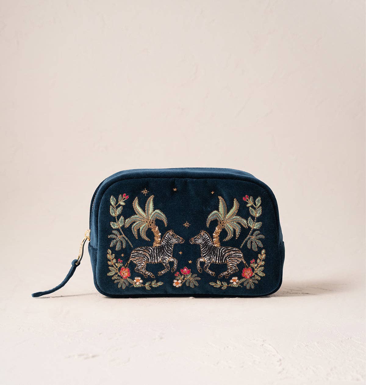Midnight Blue Wild Zebra Velvet Makeup Bag by Elizabeth Scarlett