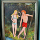 Vintage Original Framed “Couple by a Riverbank 1” Artwork